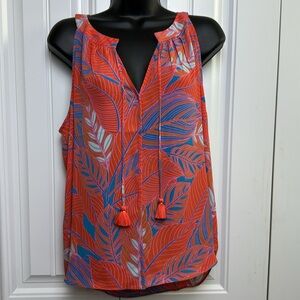 Rose + Olive NWT. X-Large V-Neck Tank Top. Orange, Blues & hints of Pink.